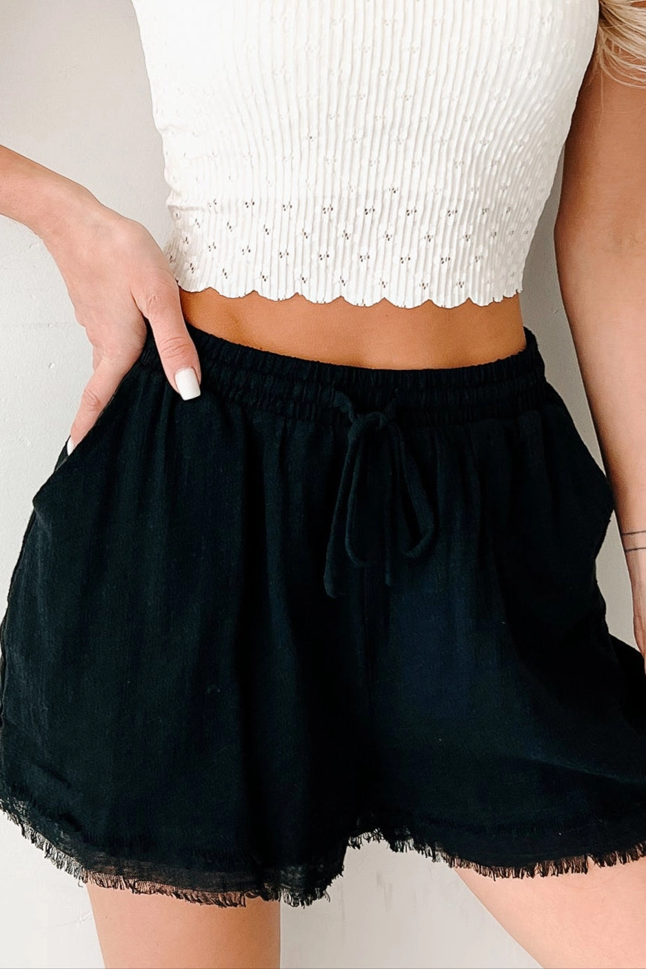Savor Stillness High Rise Linen Shorts (Black) Fitness wear Sustainable Manufacturing