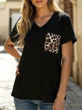 LEOPARD PATTERN BLOCKED CASUAL TOP CarbonNeutral Production