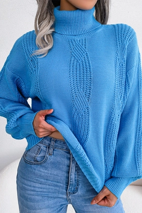 WOMEN HIGH NECK SOLID FALL WINTER CASUAL SWEATER ReflectiveAccents Minimalist Stitching