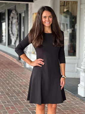Perre Classic Scoop Neck Zip Dress in Black Vintage Vibe Office Mood