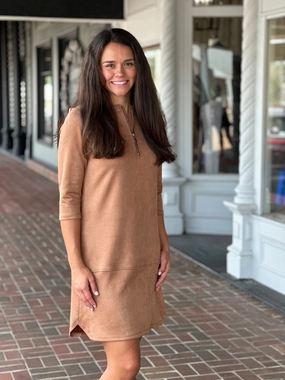 Perre Mocha Suede Quarter Sleeve Dress Formal Wear Sleek and Simple