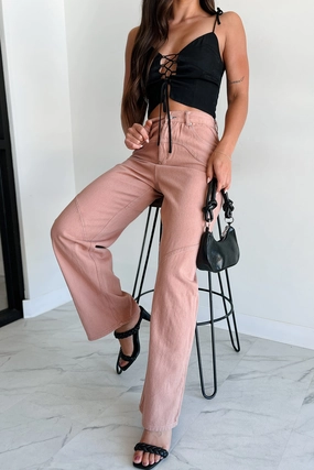 Perseus Seam Detailed Wide Leg Jeans (Terracotta) Chill Comfort