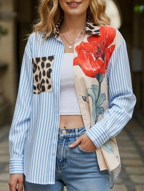 Shape Retention Fabric Personalized trendy striped patchwork shirt