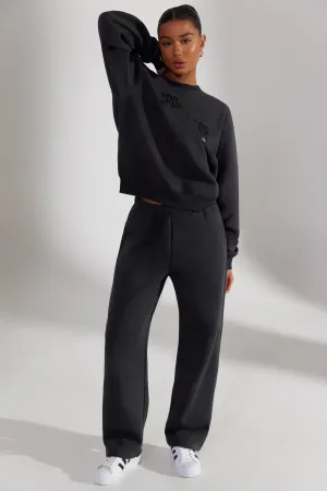 Petite Wide Leg Joggers in Washed Black