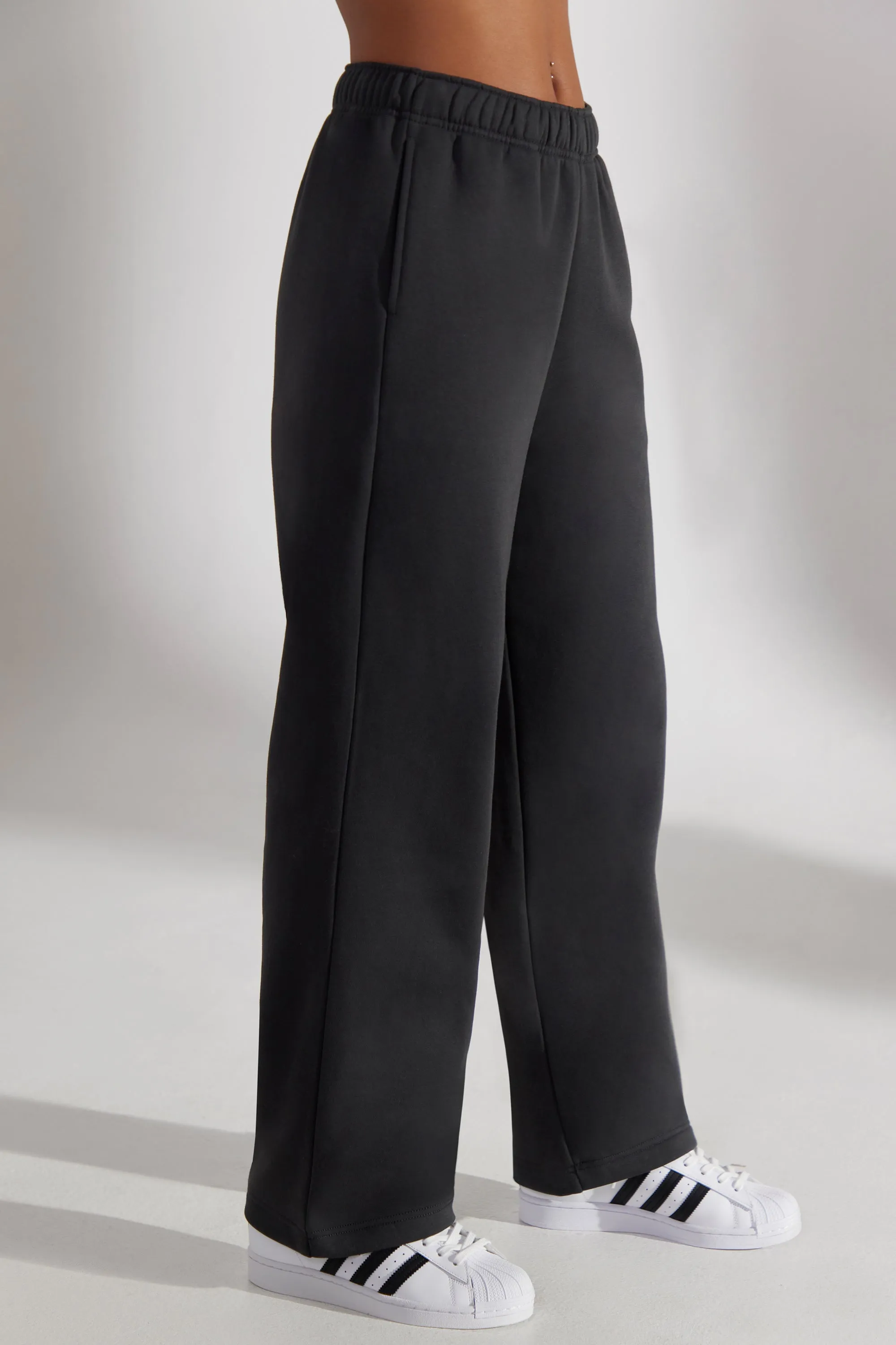 Petite Wide Leg Joggers in Washed Black