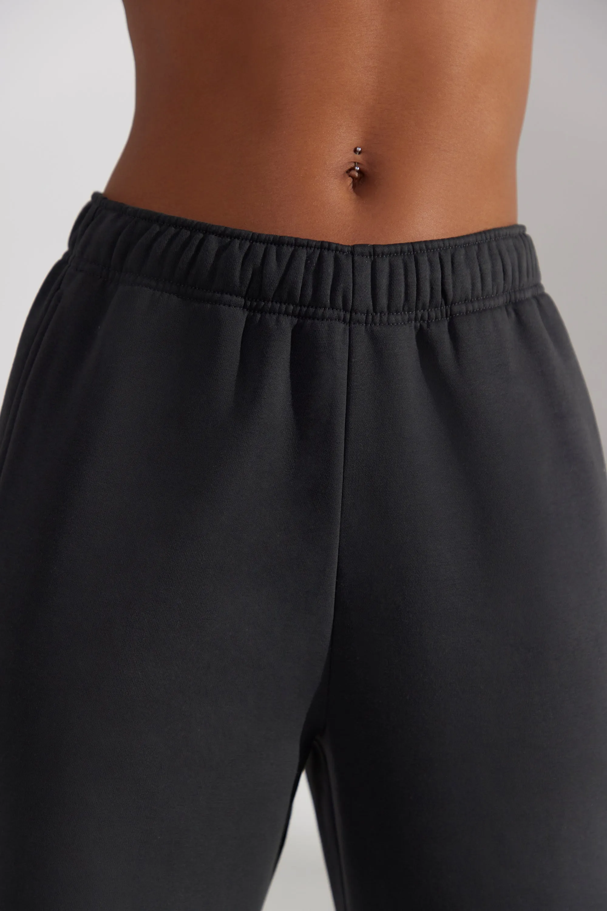 Petite Wide Leg Joggers in Washed Black