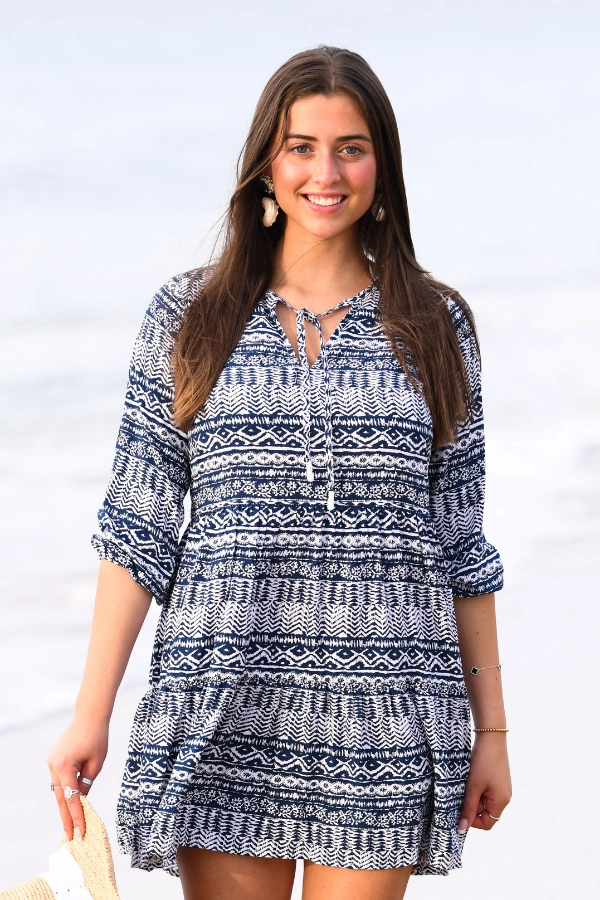 Minimalist-Trend Peyton Dress / Indigo Aztec