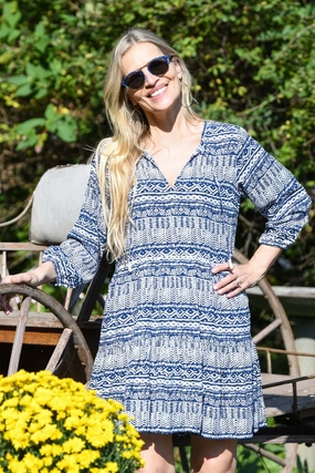 Peyton Dress / Indigo Aztec Comfort waistband
