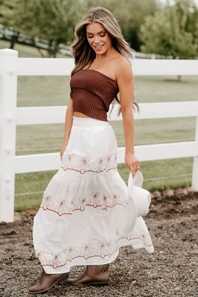 All Day Look Vibrant color Cherry Blossom Breeze Tiered Maxi Skirt (White)