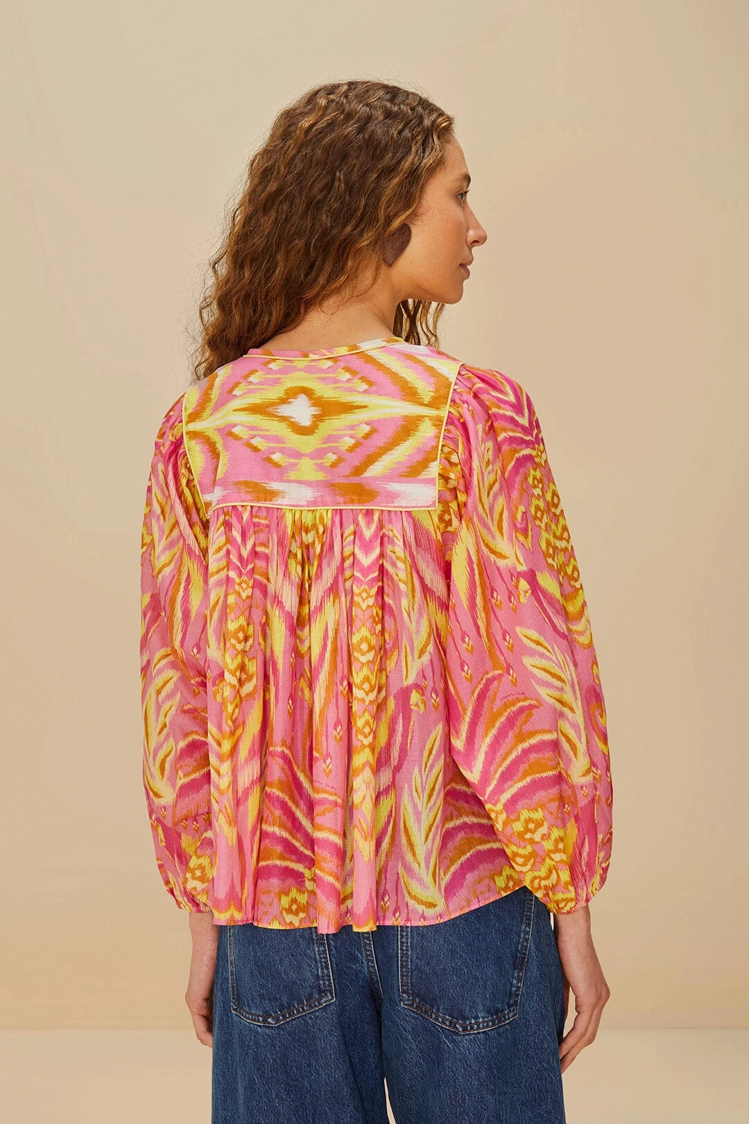 Pineapple Tapestry Blouse Pink Durable Stitch Pattern