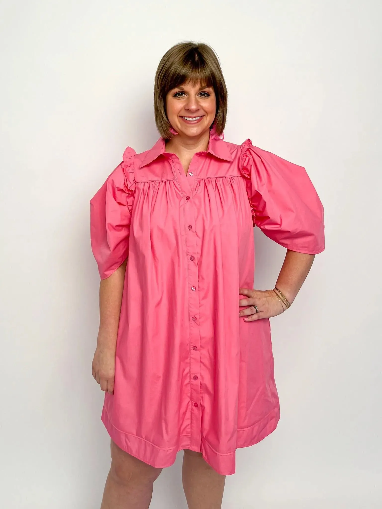 Pink Button Down Shirt Dress