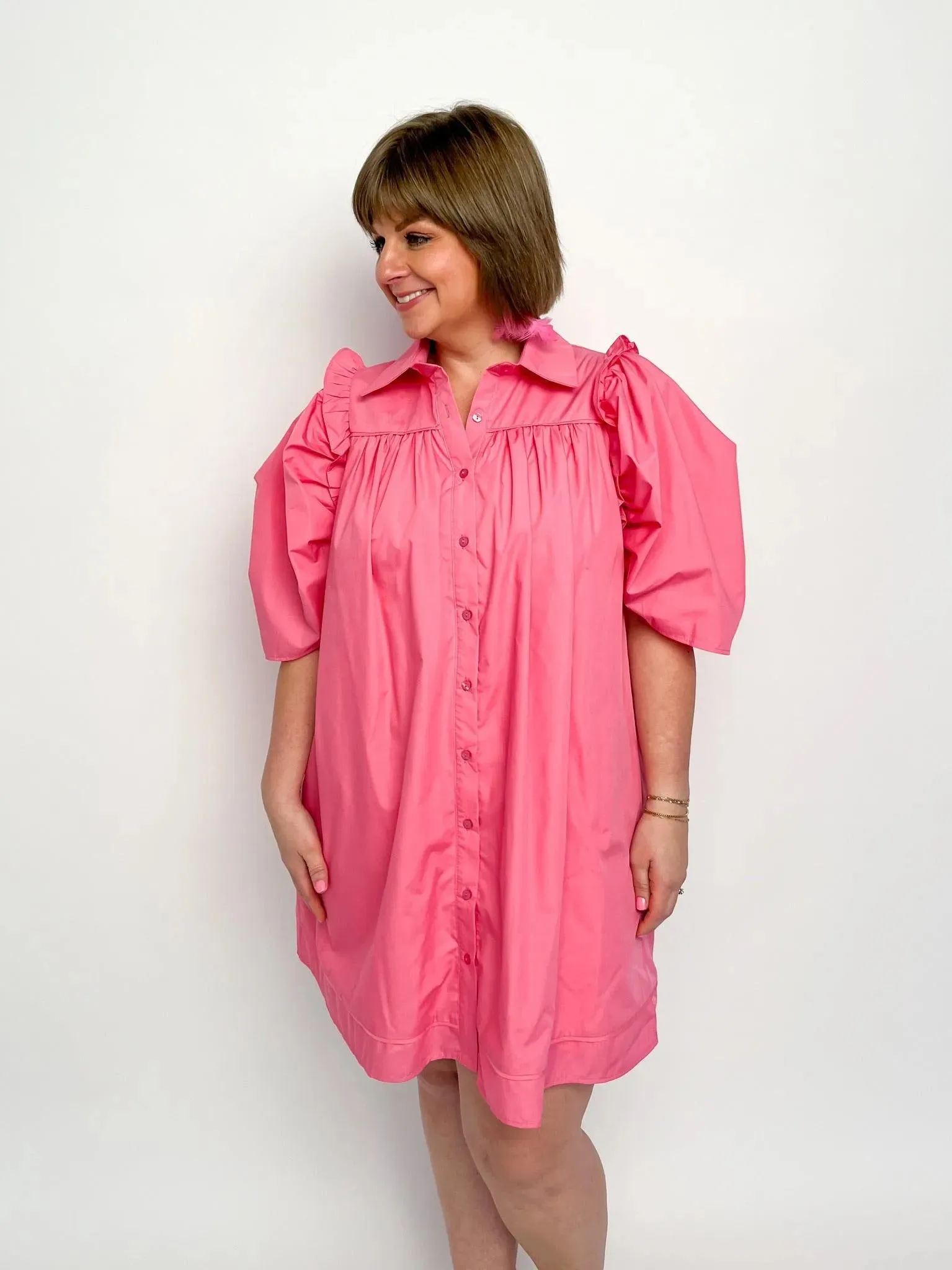 Pink Button Down Shirt Dress