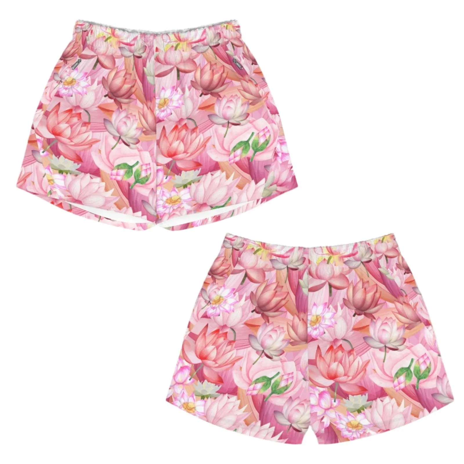 Pink Lotus Art Zip Pocket Shorts up to 5 XL (FWS)