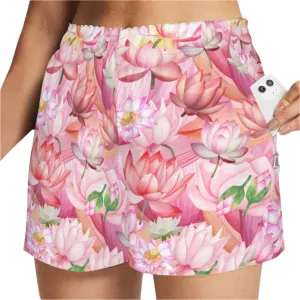 Pink Lotus Art Zip Pocket Shorts up to 5 XL (FWS)