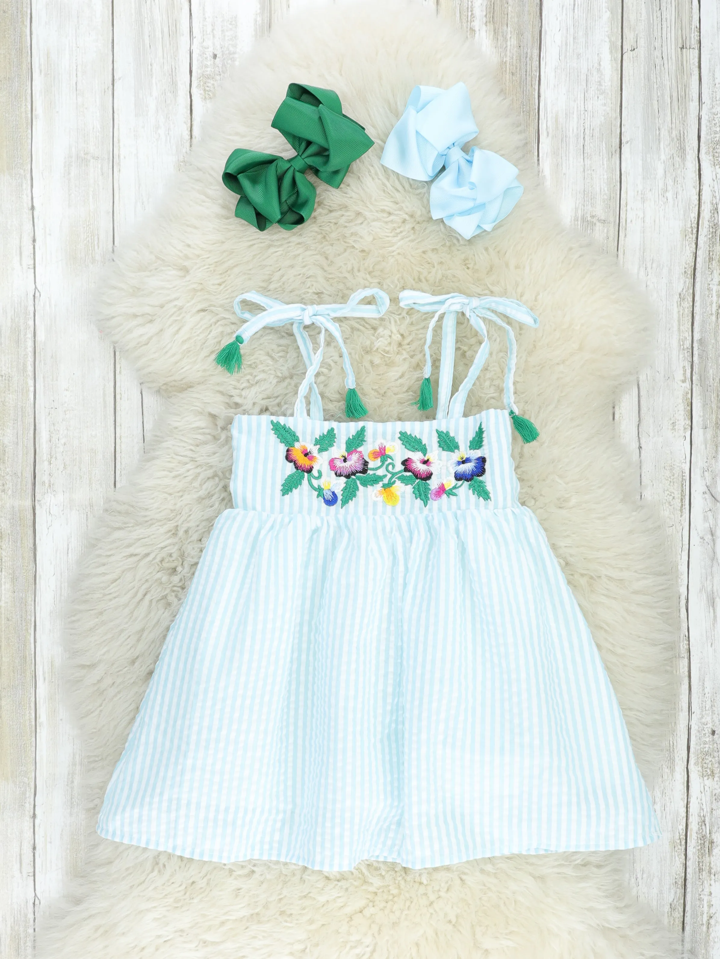 Pinstriped Floral Tie Dress
