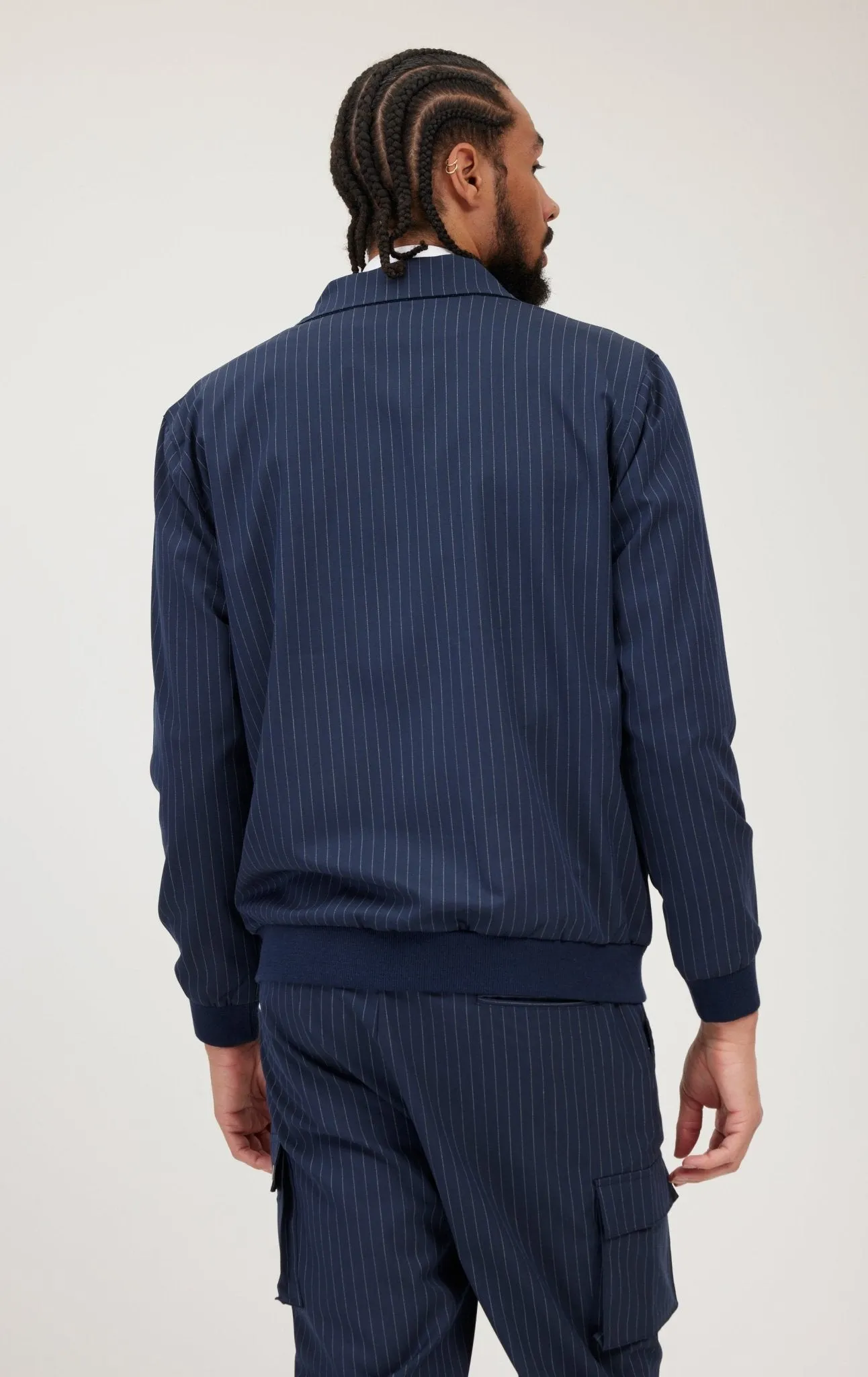 Pinstriped Utility Bomber Jacket - Navy White