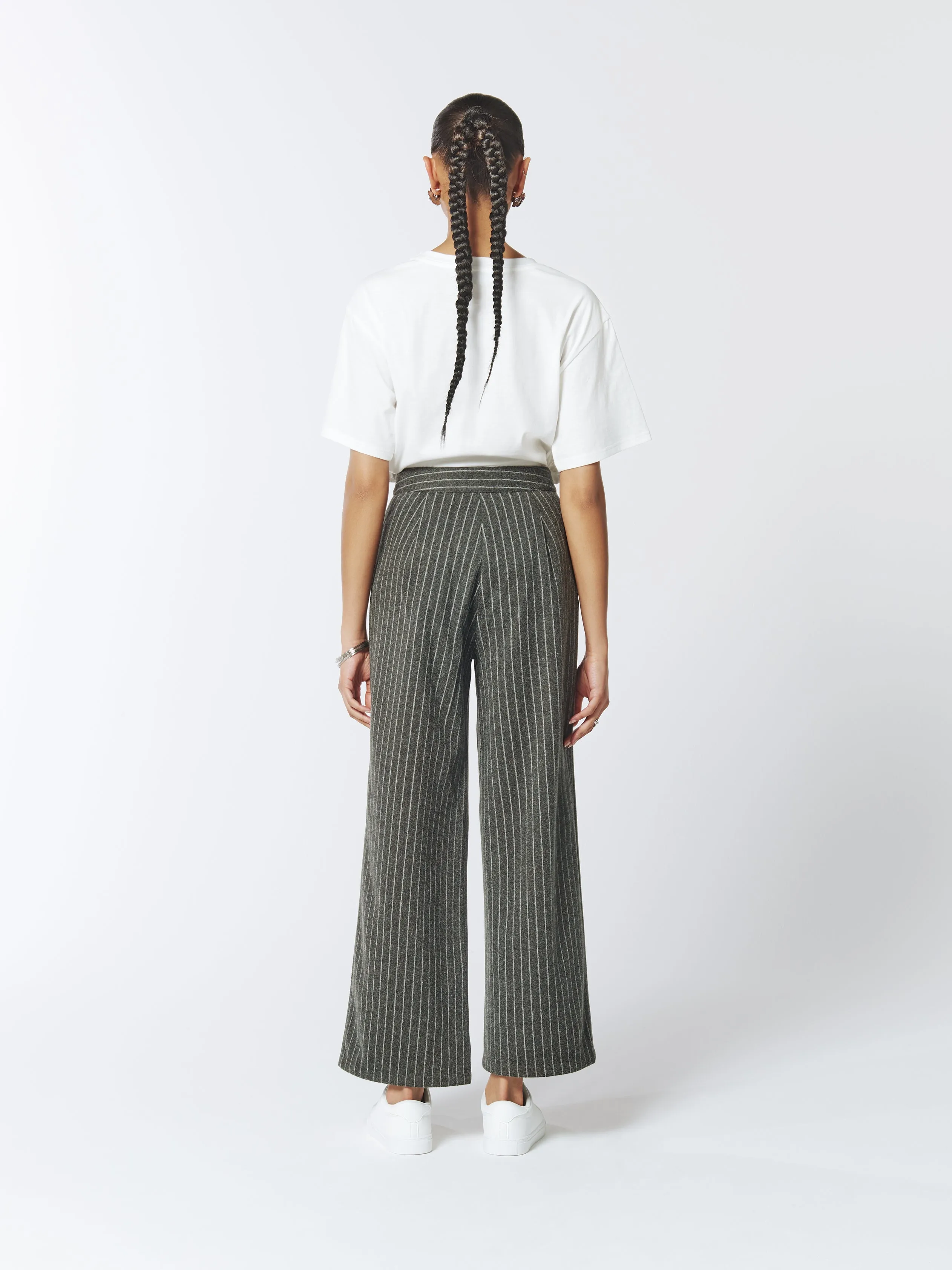 Pinstriped Wide-leg Trousers in Grey