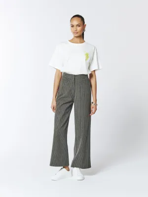 Pinstriped Wide-leg Trousers in Grey