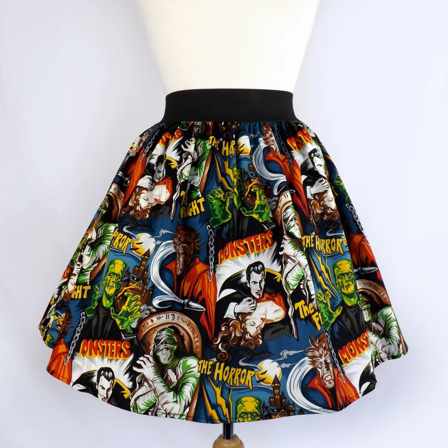 Pinup Hollywood Monsters A-line pleated Skirt #S-AP712 Slim Fit Band Stretch Material