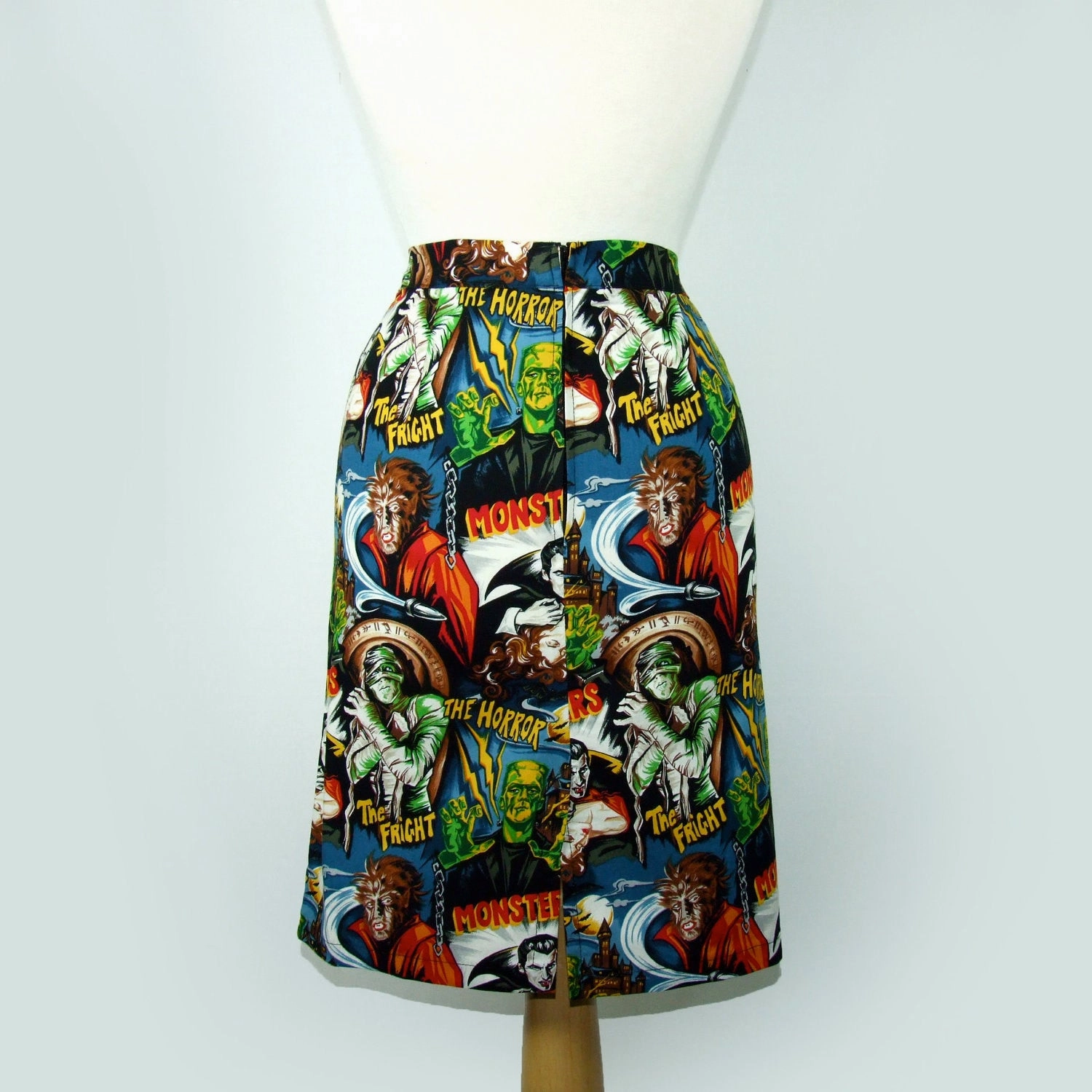 Pinup Hollywood Monsters Pencil Skirt #S-PP712 Slow Fashion Cool Tone