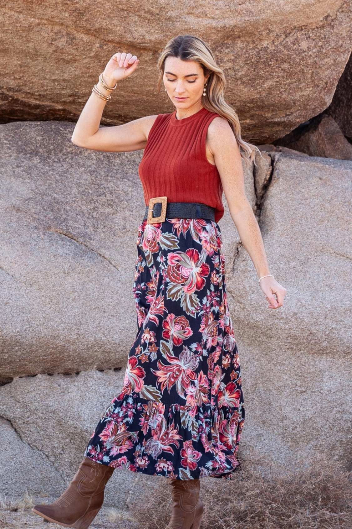 Earth Tones Luxury Trim Pippa Skirt / Midnight Floral B