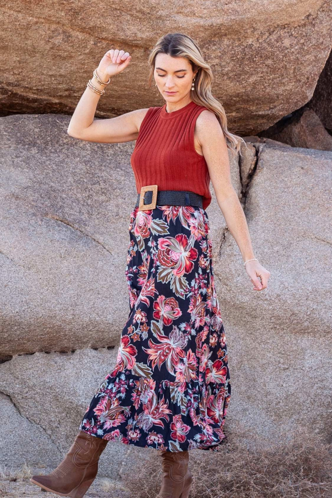 Pippa Skirt / Midnight Floral B Fresh Texture