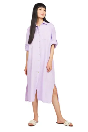 Pistache Maxi Linen Shirt Dress - Lilac