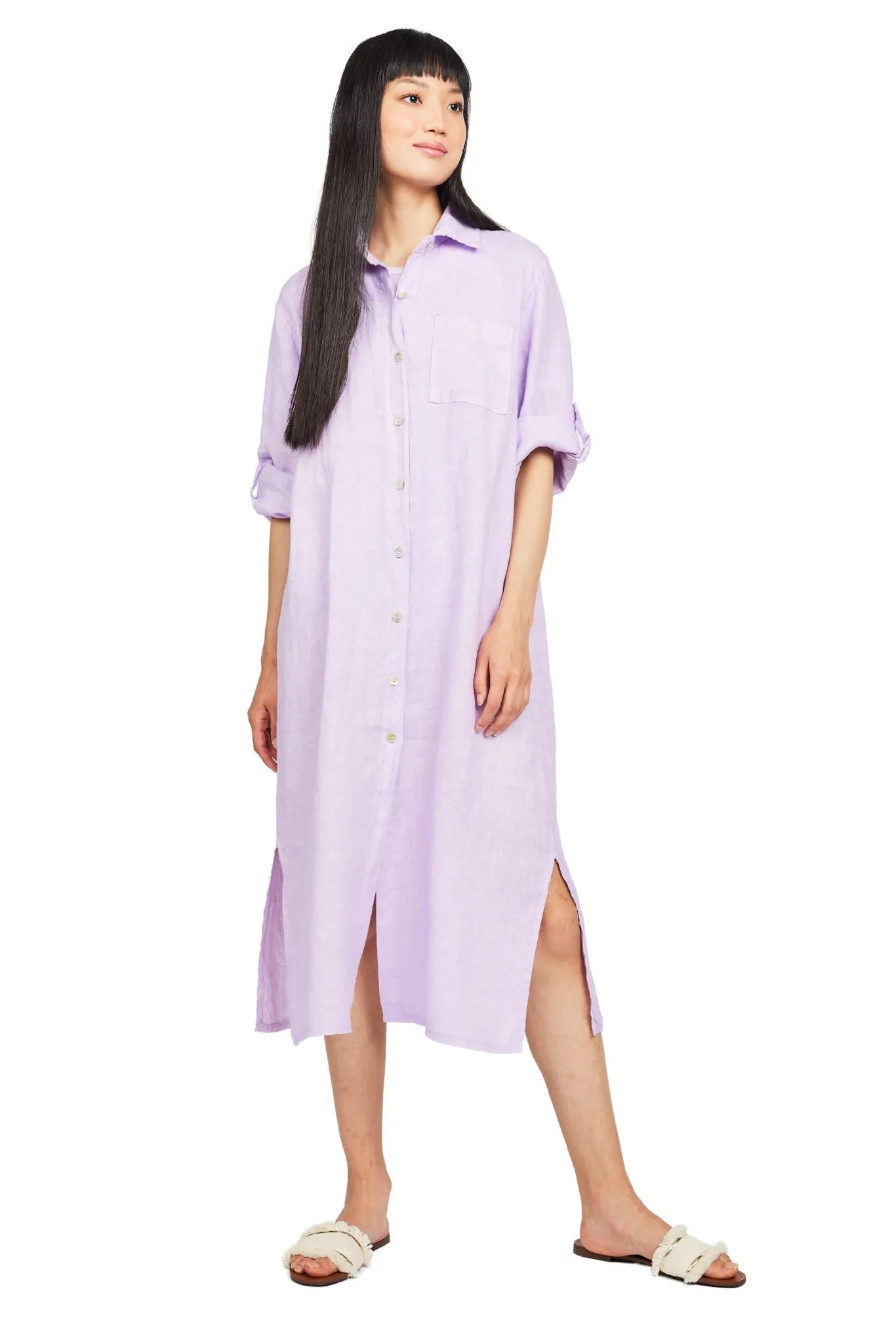 Pistache Maxi Linen Shirt Dress - Lilac