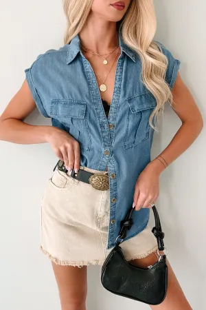 Playing It Safe Short Sleeve Button-Down Shirt (Blue) BreathableMeshPanels LatticeKnit