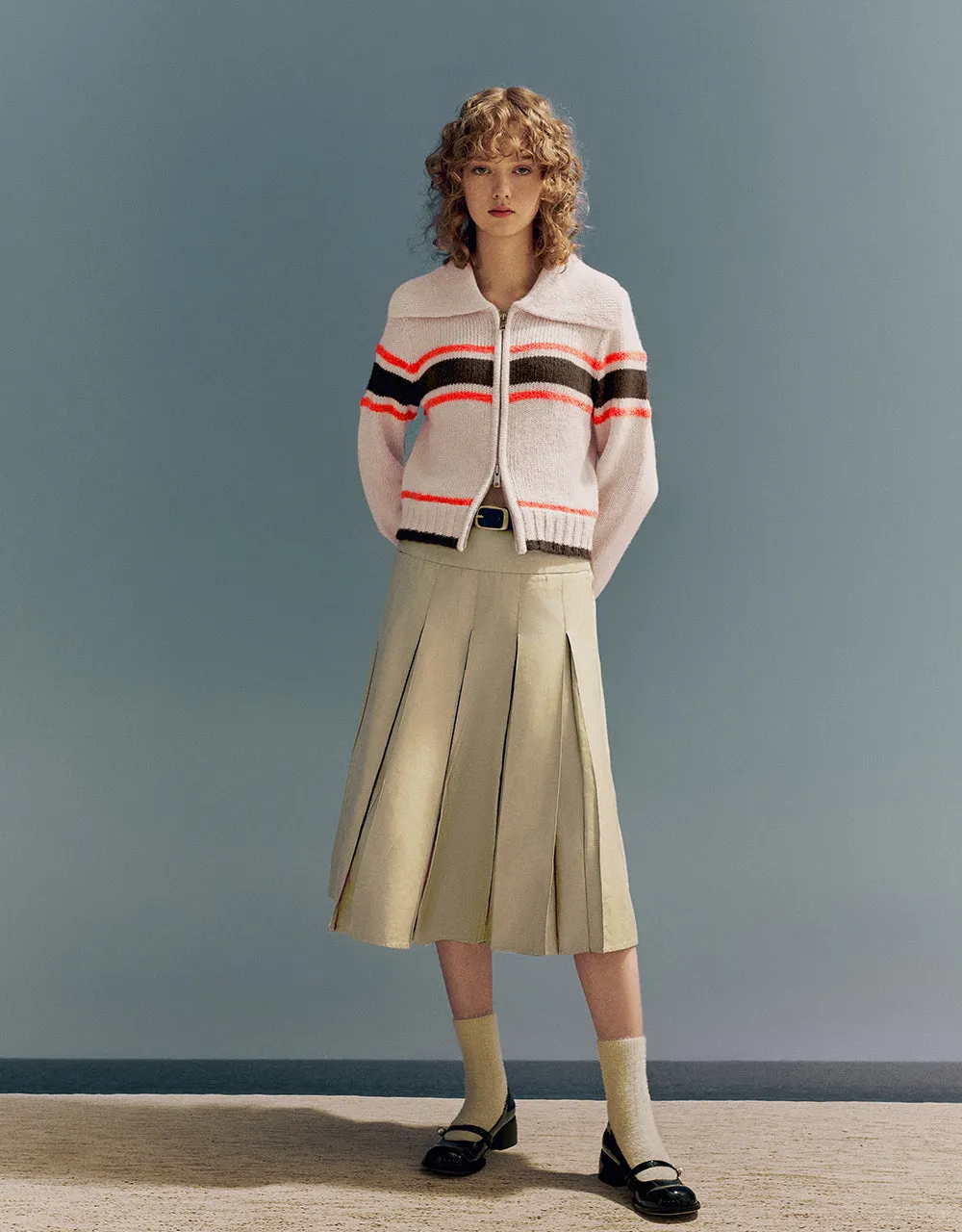 Pleated Midi A-Line Skirt