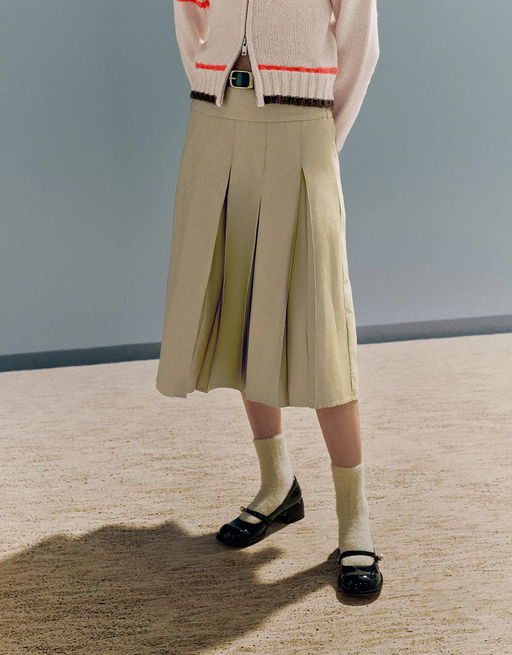 Pleated Midi A-Line Skirt