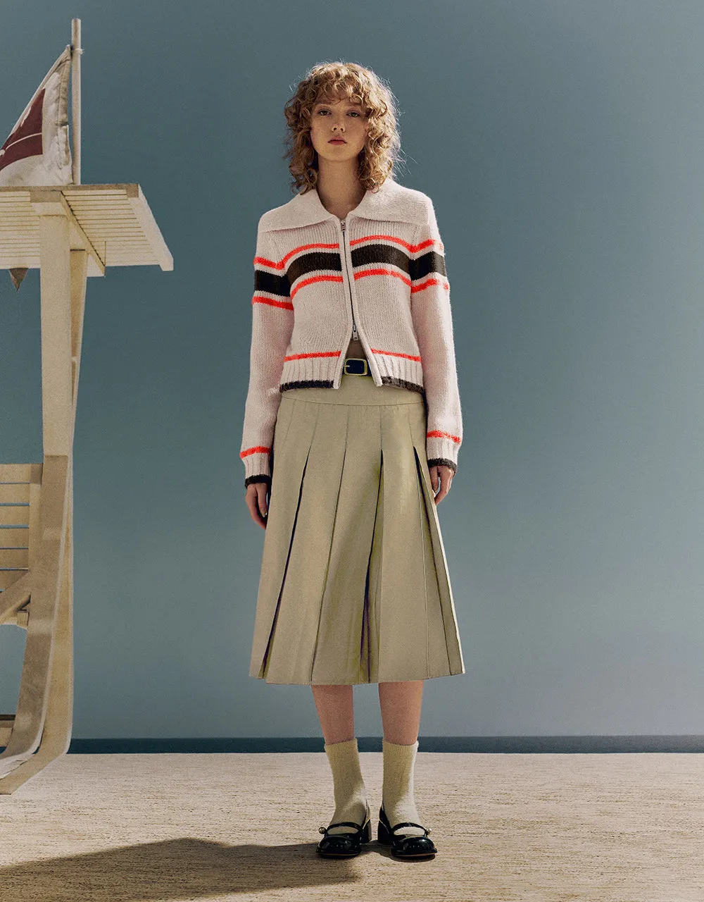 Pleated Midi A-Line Skirt