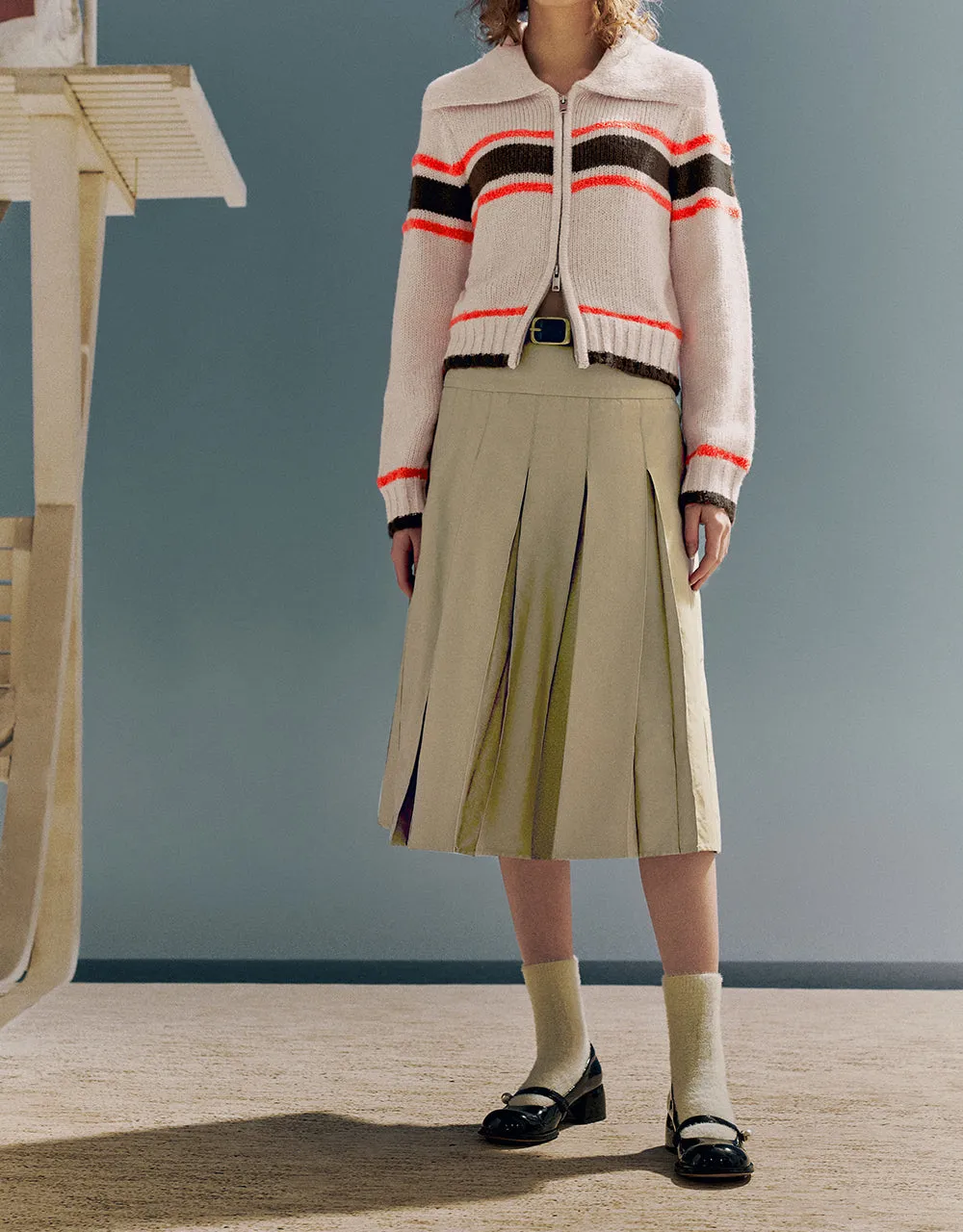 Pleated Midi A-Line Skirt