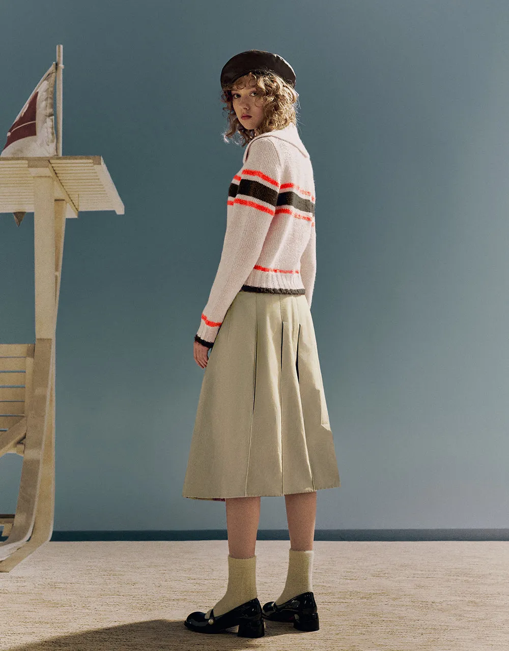 Pleated Midi A-Line Skirt