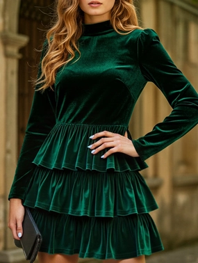 Contemporary Style Pleated solid color high waist slim dress