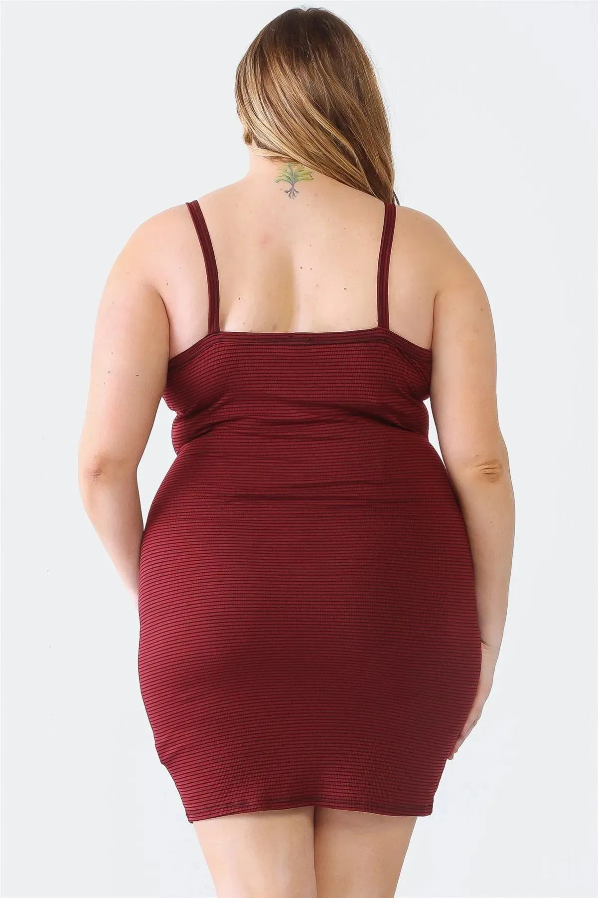Plus Size Burgundy Stripe Sleeveless Mini Dress