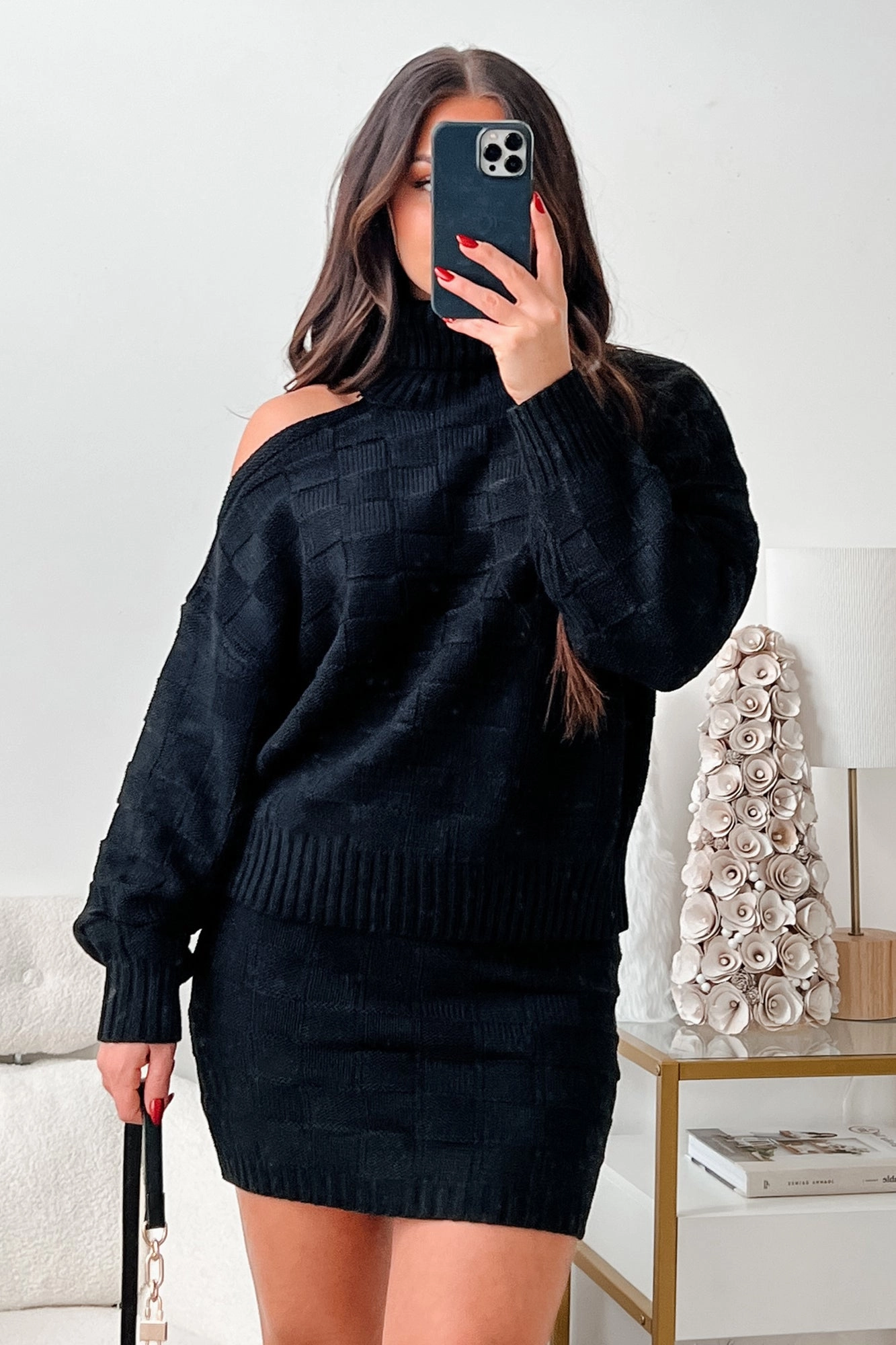 Collection Of Memories Woven Sweater & Skirt Set (Black) Breathable fabric Aesthetic Look