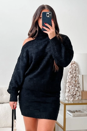 Collection Of Memories Woven Sweater & Skirt Set (Black) Airy Comfort