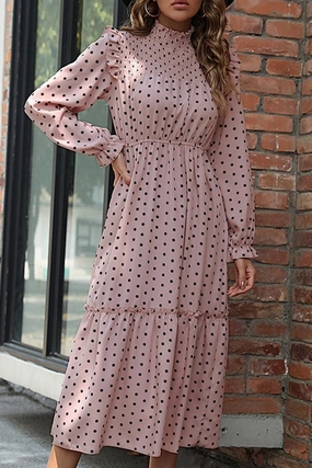 POLKA DOT LACED SHOULDER MAXI DRESS Flattering Shape Look Summer Friendly