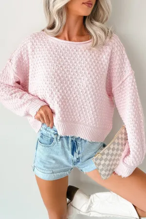 NonRestrictive Flexible Ribbing Pop Princess Textured Scoop Neck Sweater (Pink)