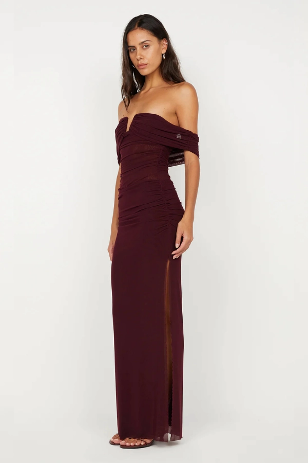 Poppy Gathered Maxi Dress Plum Easy to Wear Subtle Motion