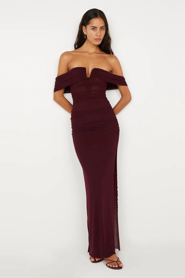 Poppy Gathered Maxi Dress Plum Everyday Comfort