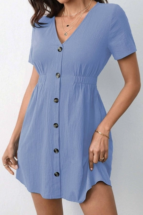 DEEP V-NECK ELASTIC WAIST WOVEN DRESS_CWDSD3956 Geometric-pattern