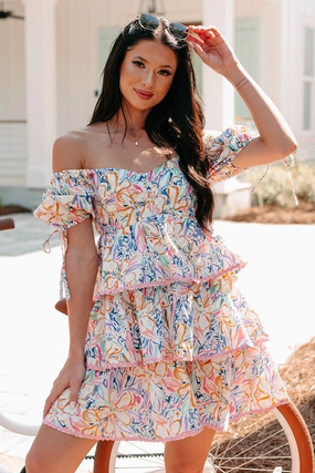 Vibrant Voyage Tiered Printed Mini Dress (Multi) Euro Touch