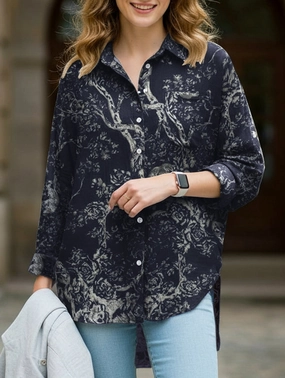 DoubleLayered Neckline Sustainable Manufacturing Process Digital Printed Casual Irregular Shirt