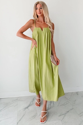 Dropped-Waist Pretend It??s Paris Sleeveless Midi Dress (Sage)