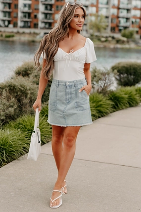Style Innovation Neutral Look Pretty Priority Striped Denim Mini Skirt (Light)