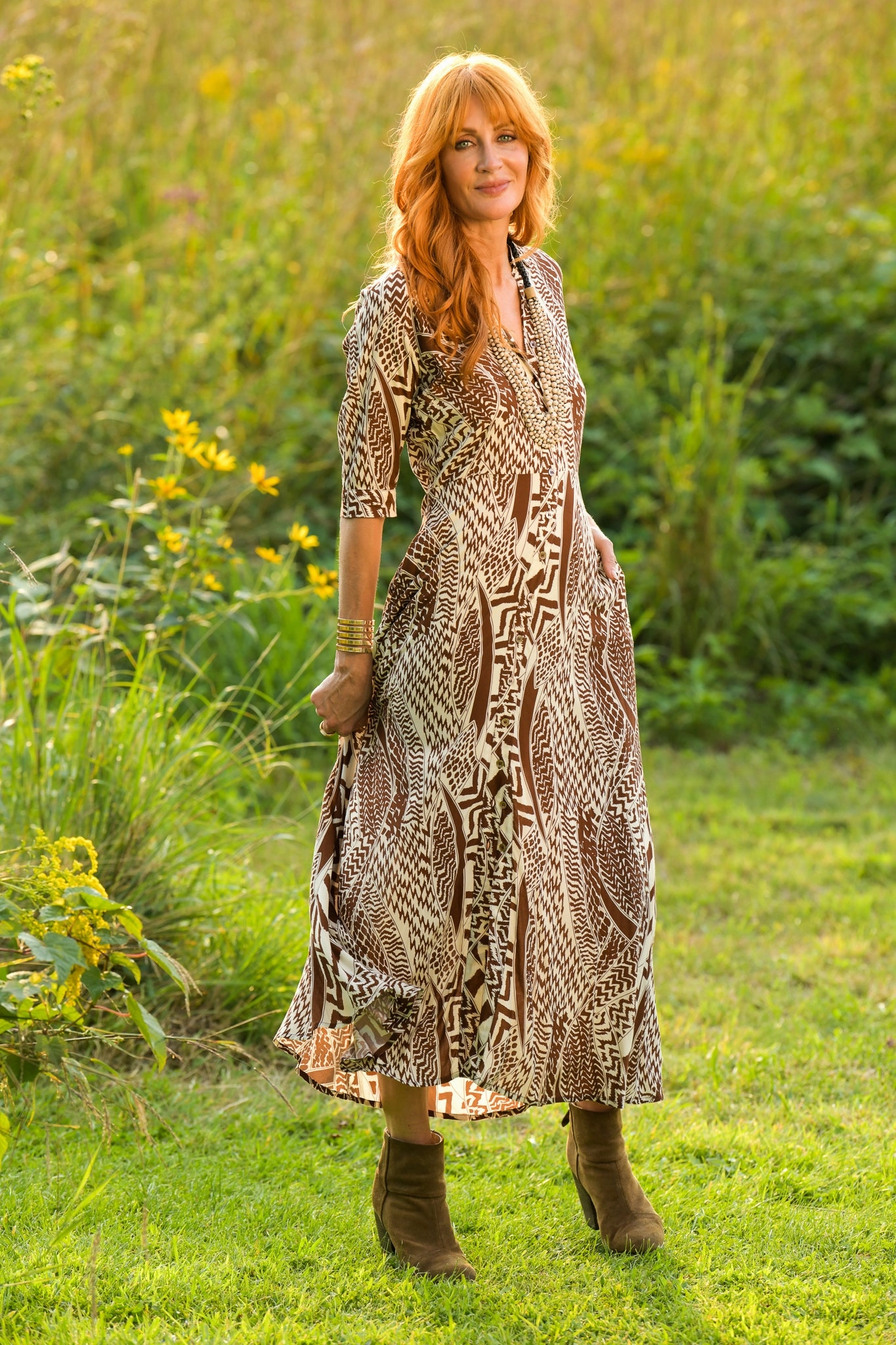 Princess Dress / Terra Cotta Tribal Soft Pleats High-Fashion