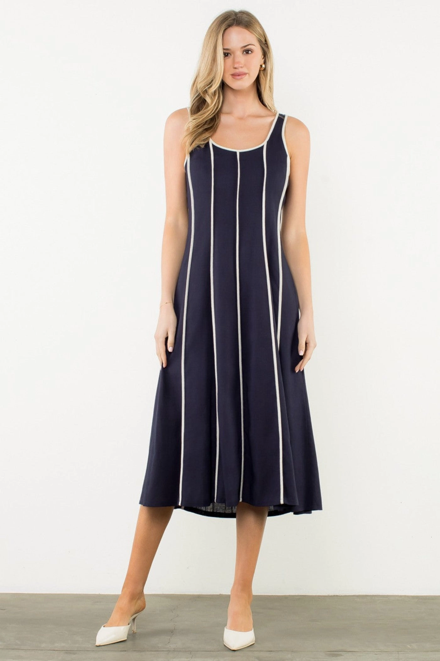 Chill Wear LACY VERTICAL TRIM SLEEVELESS MIDI DRESS