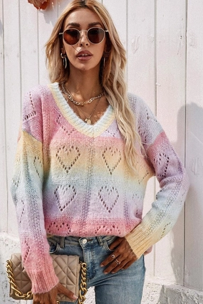 Thermoregulating Fabric HypoallergenicMaterial PRINTING RAINBOW V NECK PULLOVER SWEATER